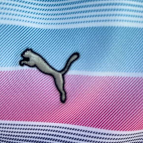 Puma Blue and Pink Striped Gradient Polo Size Medium MSP$50 - Picture 8 of 16